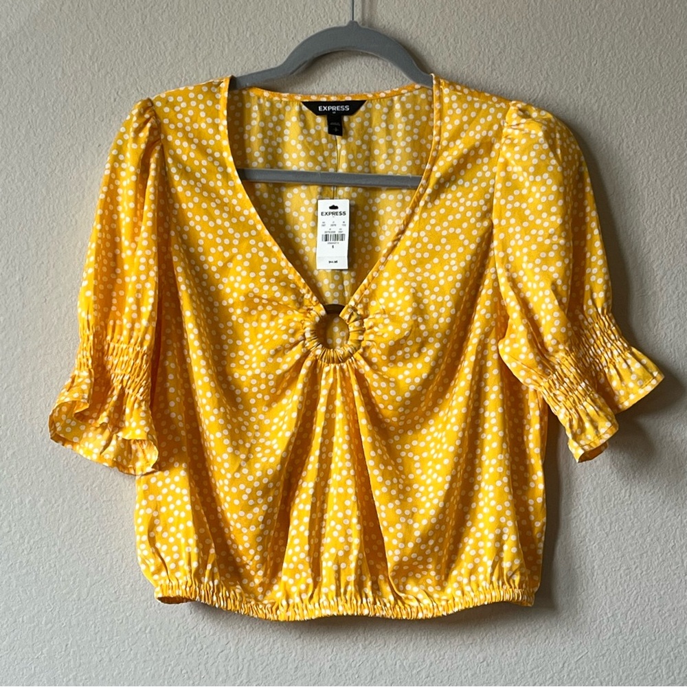 Express Yellow and White Polka Dot Blouse Coquette Feminine Prairie Size Small
